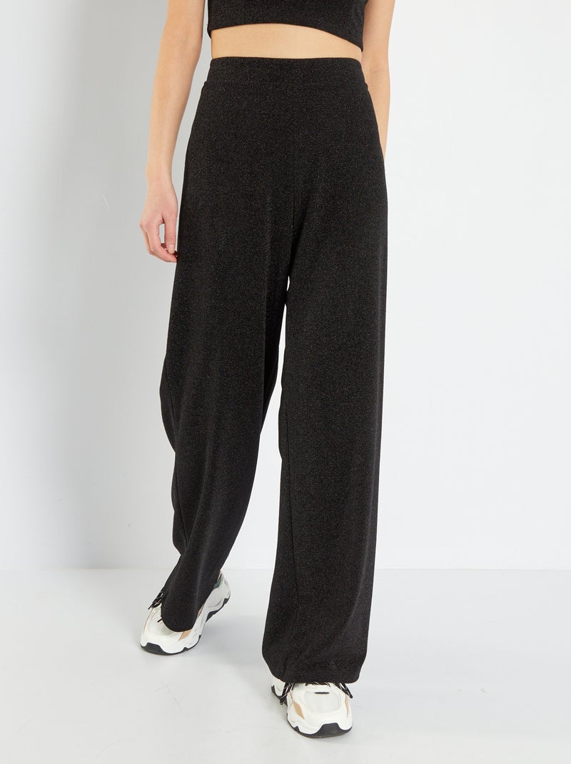 Broek van iriserende stof met hoge taille ZWART - Kiabi
