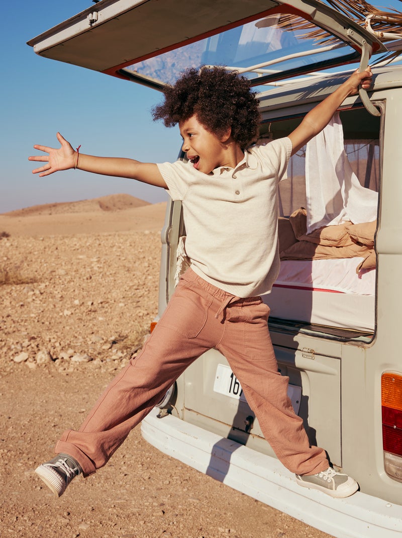 Broek van linnenmix Bruin - Kiabi