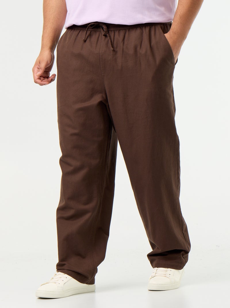 Broek van linnenmix Bruin - Kiabi