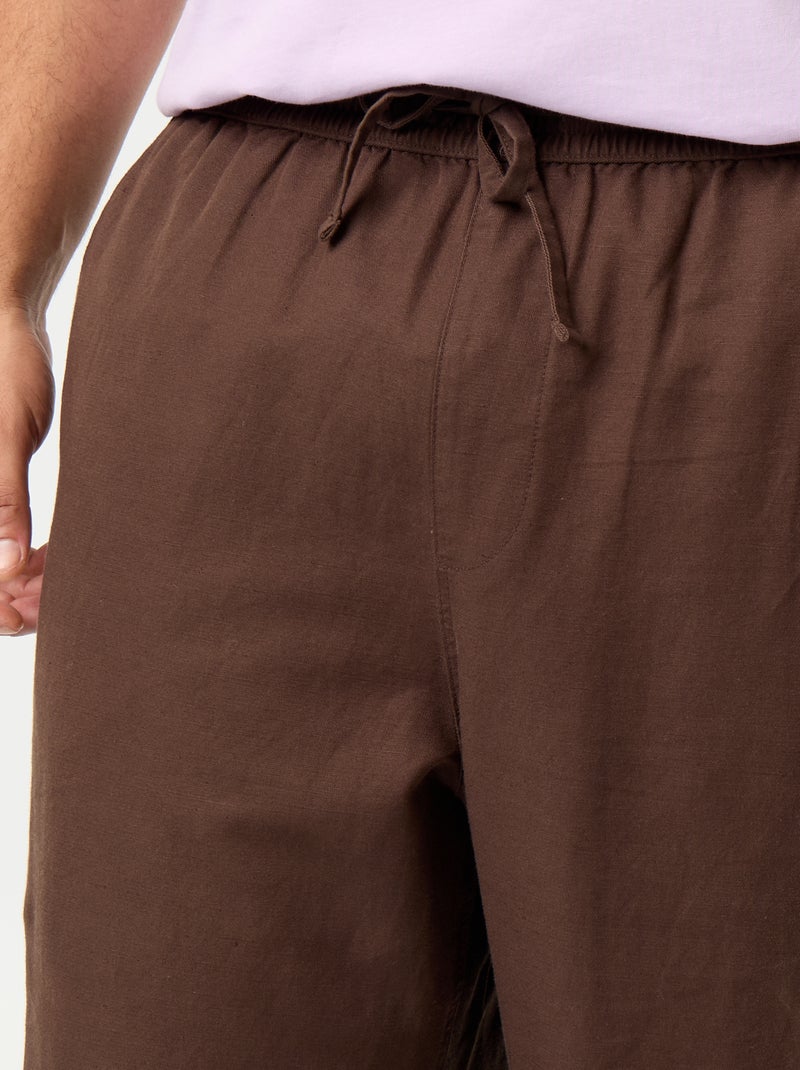 Broek van linnenmix Bruin - Kiabi