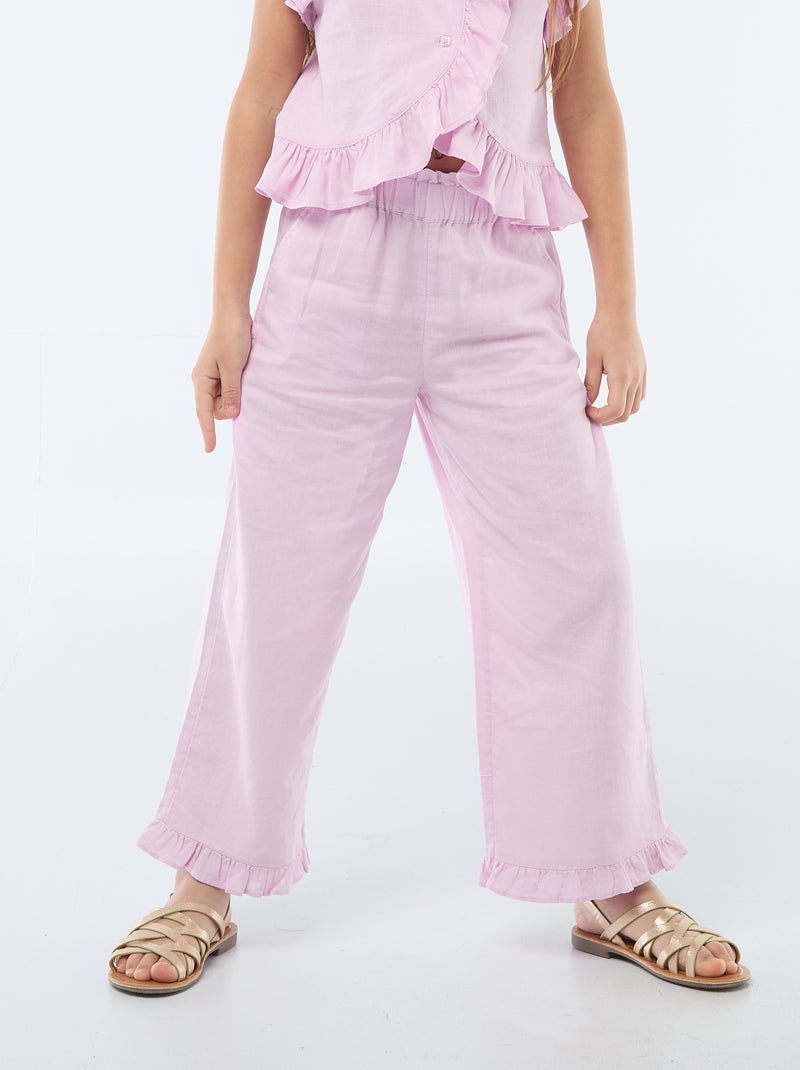 Broek van linnenmix Paars - Kiabi