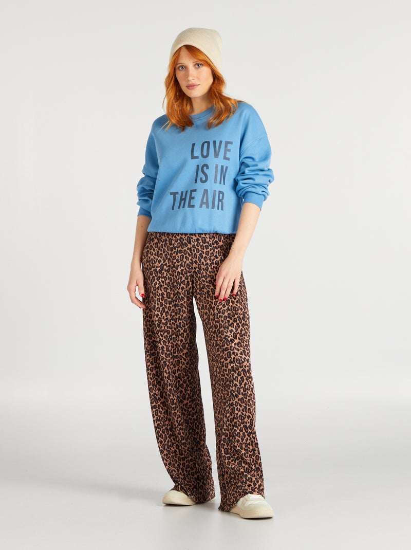 Broek van plissétricot met wijde pijpen BRUIN - Kiabi