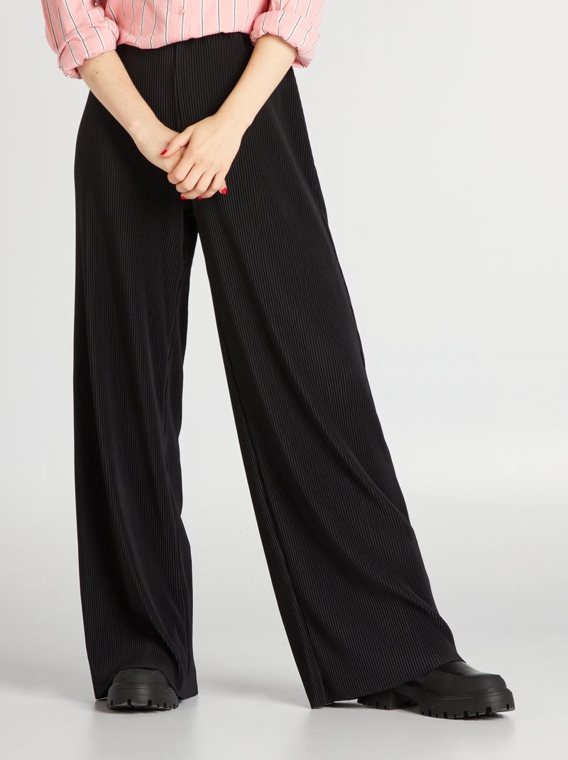 Broek van plissétricot met wijde pijpen zwart - Kiabi