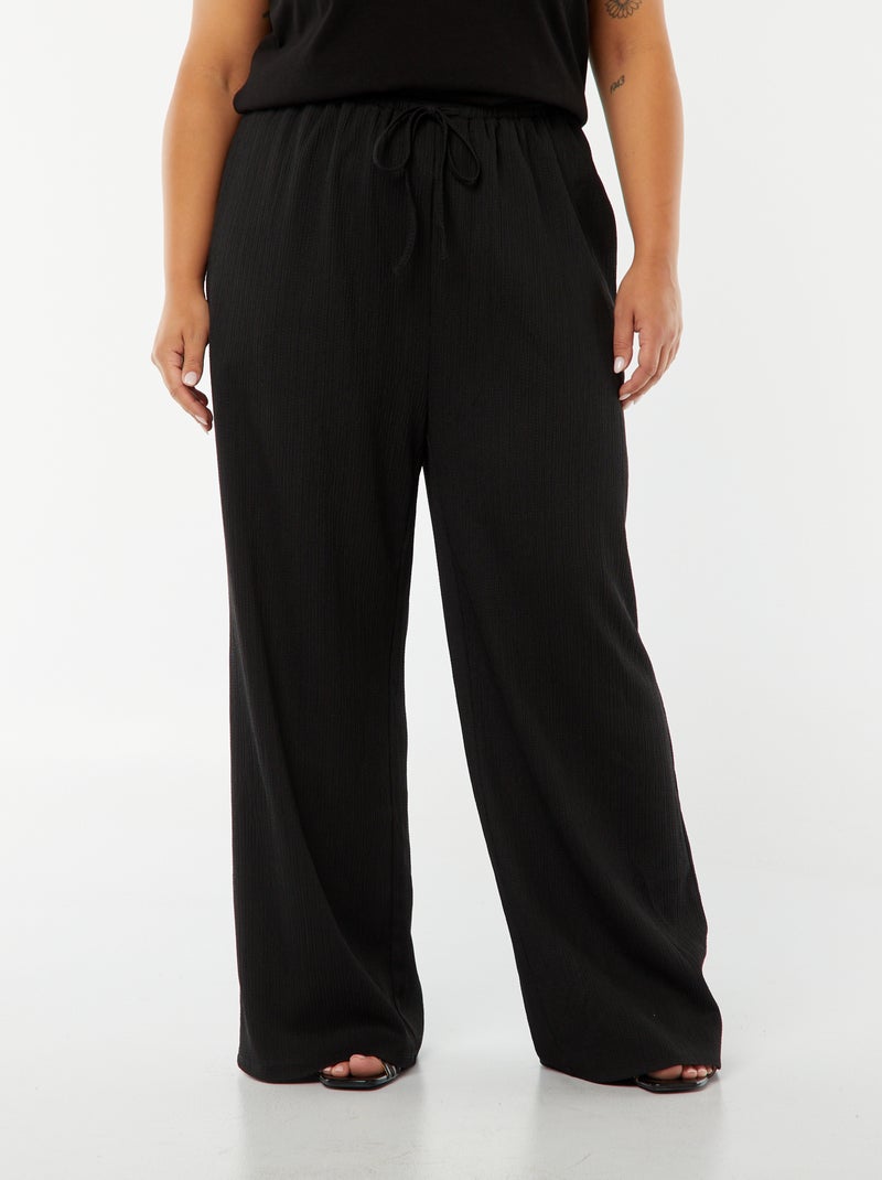 Broek van plissétricot met wijde pijpen zwart - Kiabi