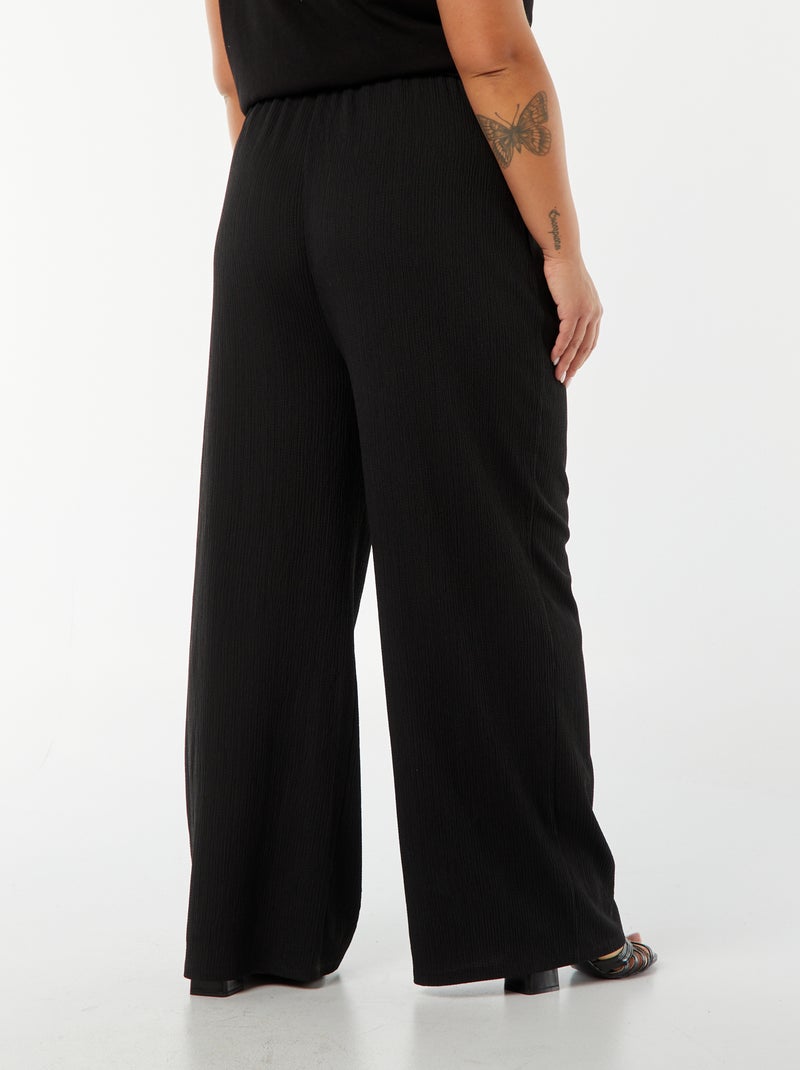 Broek van plissétricot met wijde pijpen zwart - Kiabi