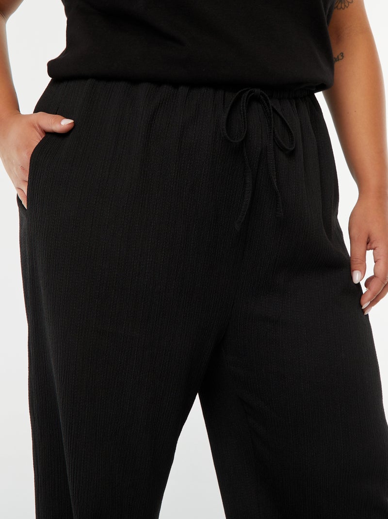 Broek van plissétricot met wijde pijpen zwart - Kiabi