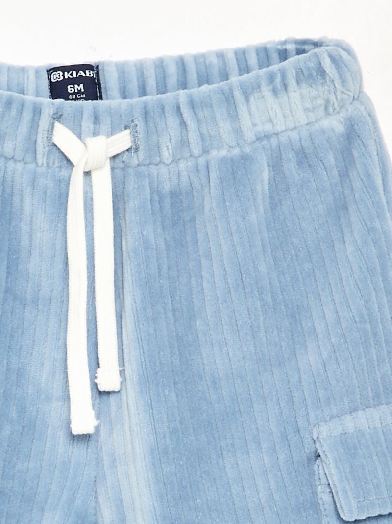 Broek van ribfluweel met cargozakken Blauw - Kiabi
