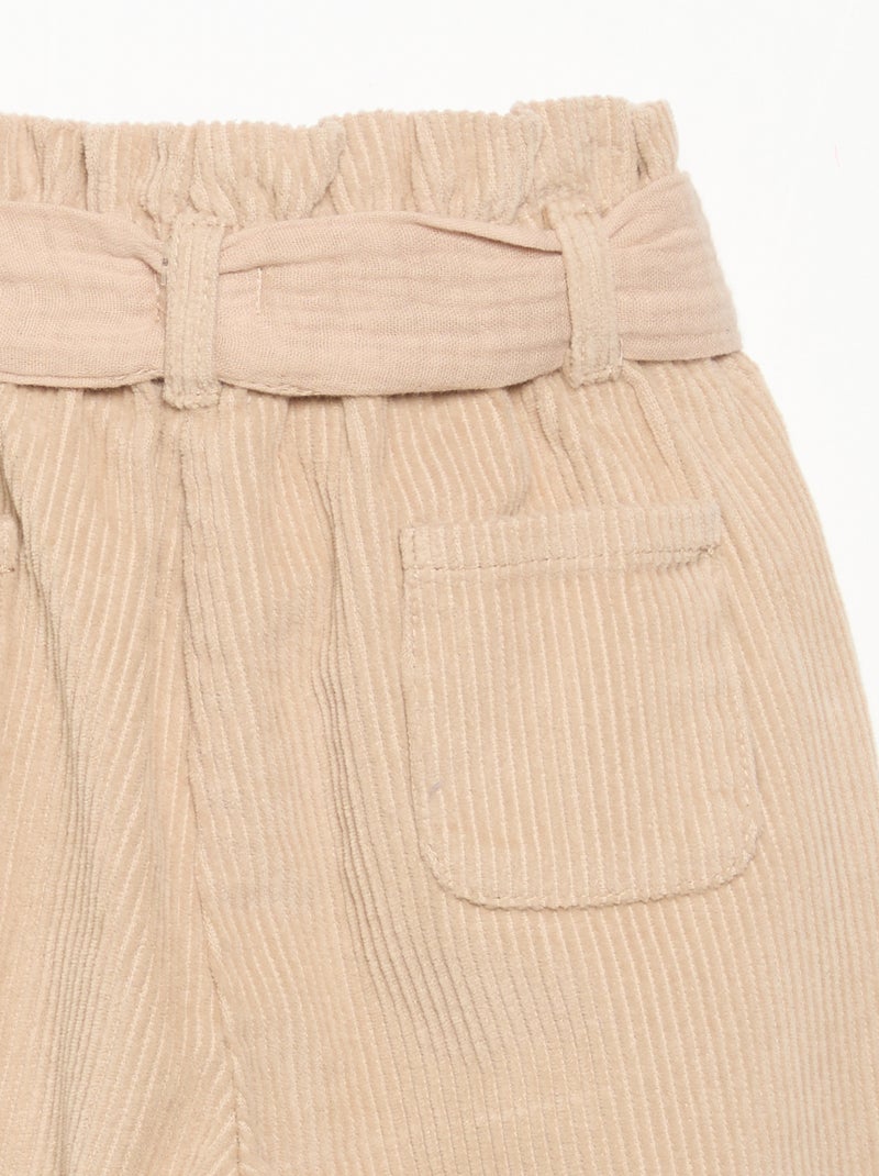 Broek van ribfluweel met inbegrepen riem Biege - Kiabi