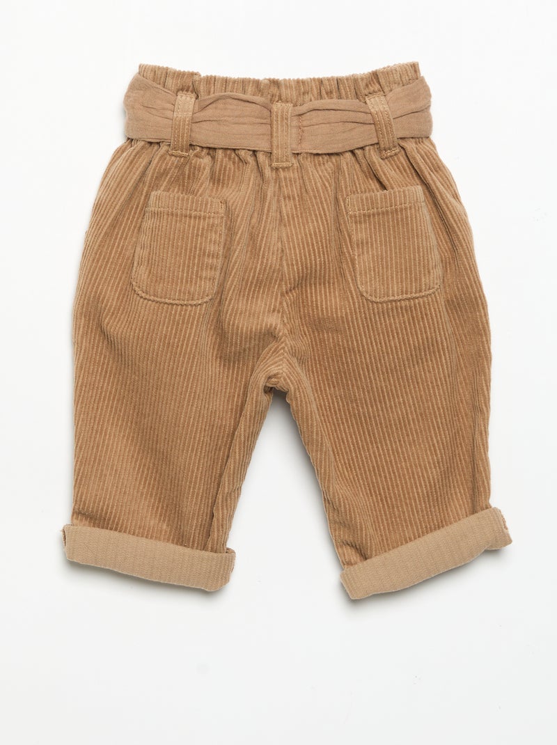 Broek van ribfluweel met inbegrepen riem Bruin - Kiabi