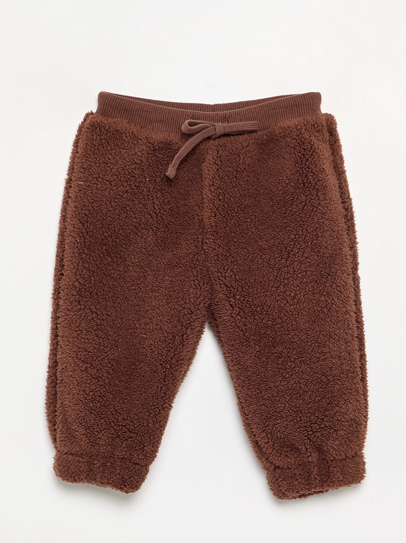 Broek van stof met schapenvachteffect Bruin - Kiabi