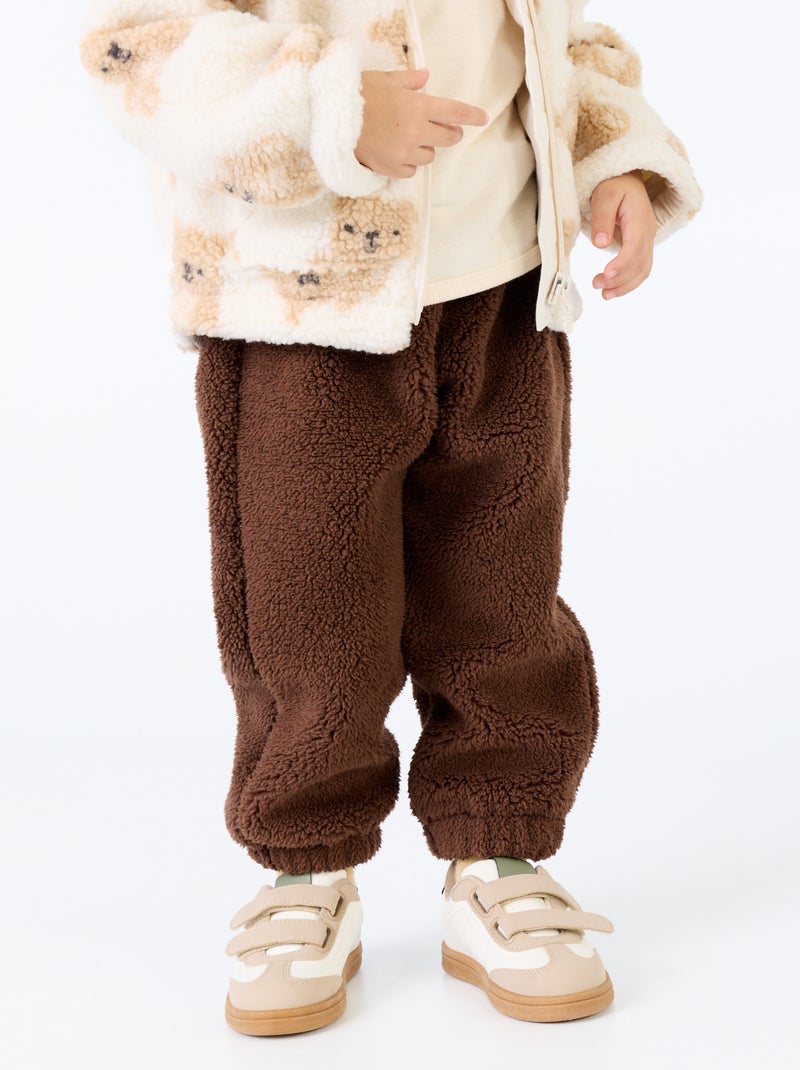 Broek van stof met schapenvachteffect Bruin - Kiabi