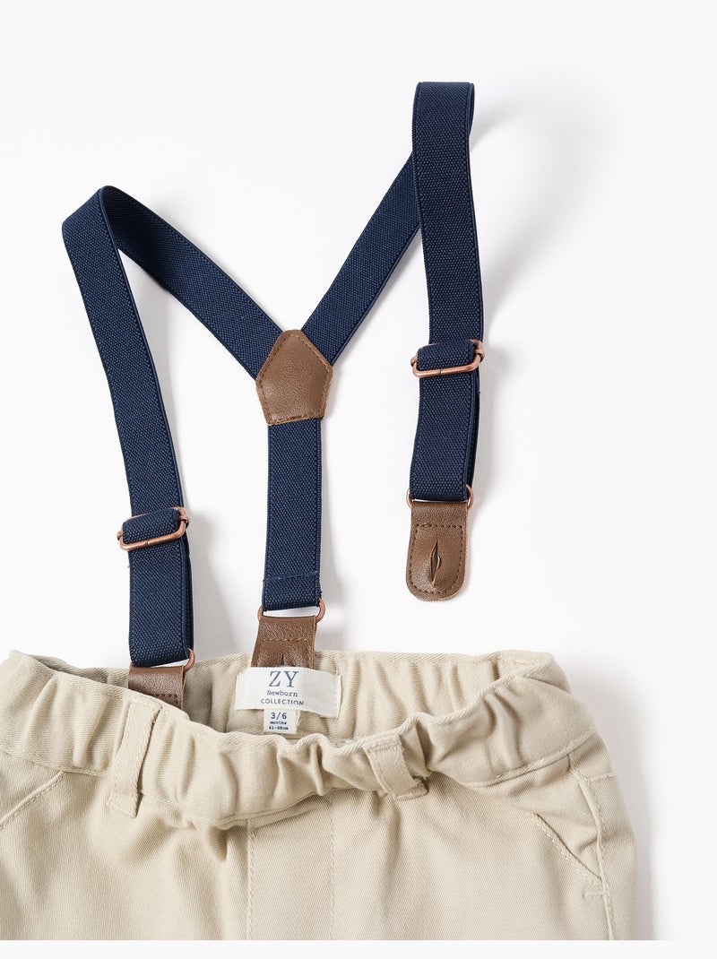 Broek van twill met afneembare bretels Lichtbeige - Kiabi
