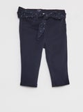 Broek van twill met ceintuur van katoenvoile BLAUW - Kiabi