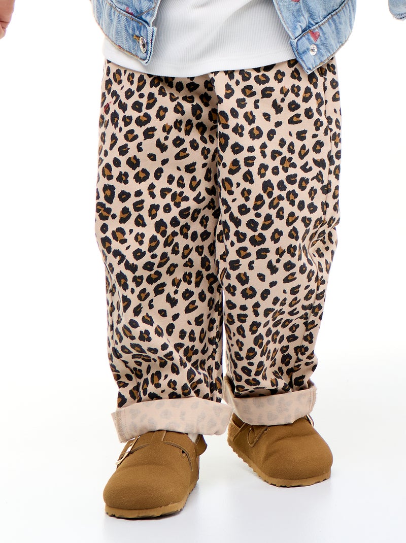 Broek van twill met luipaardprint Biege - Kiabi