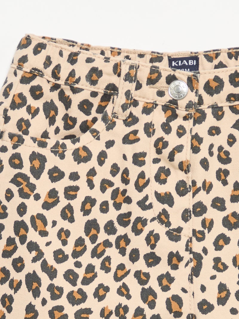 Broek van twill met luipaardprint Biege - Kiabi