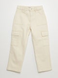 Broek van twill met zakken - Comfortabel model WIT - Kiabi