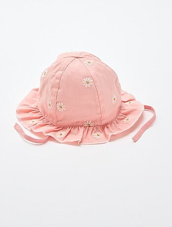 Bucket hat met ruches en geborduurde bloemen