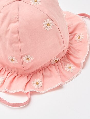 Bucket hat met ruches en geborduurde bloemen