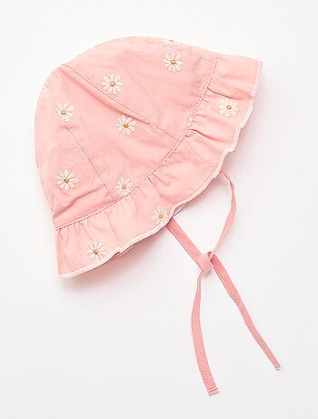 Bucket hat met ruches en geborduurde bloemen