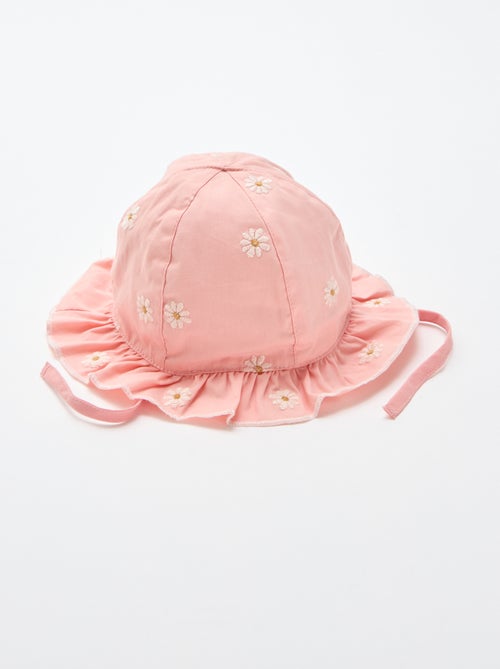 Bucket hat met ruches en geborduurde bloemen - Kiabi