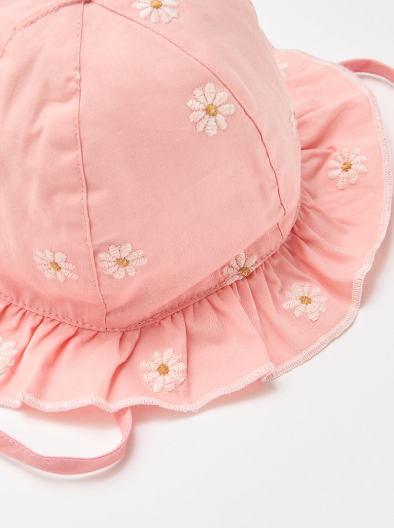 Bucket hat met ruches en geborduurde bloemen Rose - Kiabi