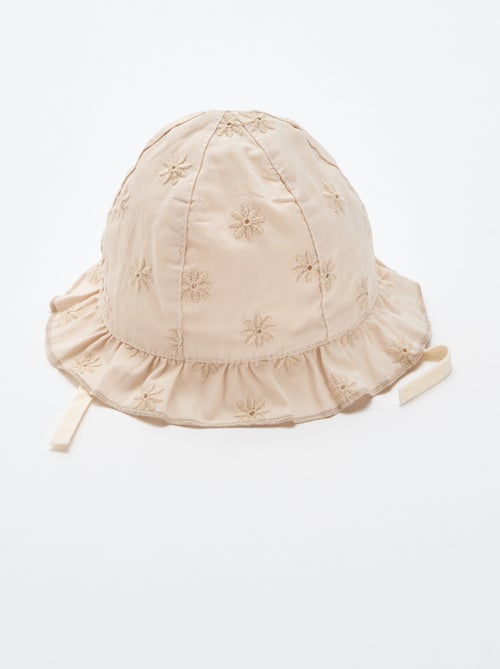 Bucket hat met ruches en geborduurde bloemen - Kiabi