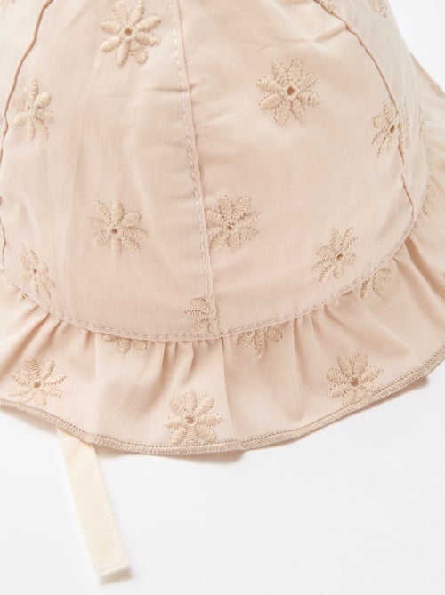Bucket hat met ruches en geborduurde bloemen - Kiabi