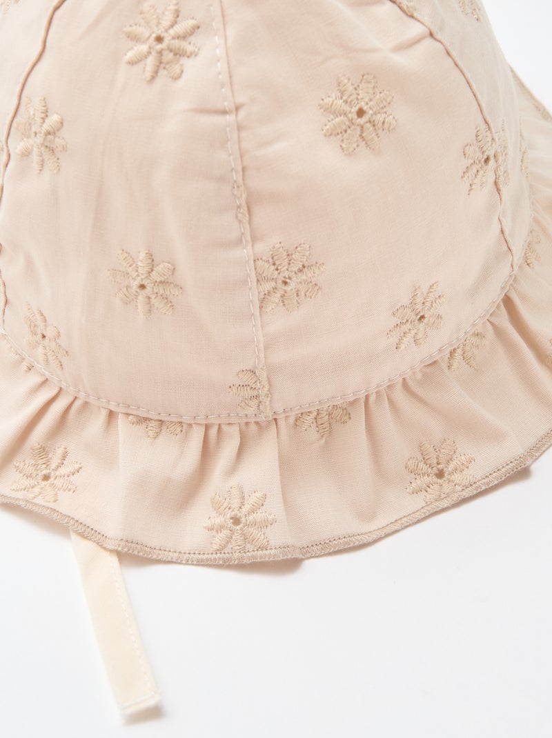 Bucket hat met ruches en geborduurde bloemen Wit - Kiabi