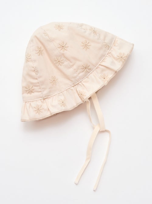 Bucket hat met ruches en geborduurde bloemen - Kiabi