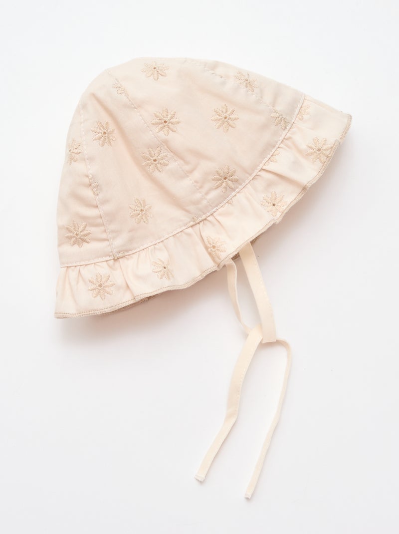 Bucket hat met ruches en geborduurde bloemen Wit - Kiabi