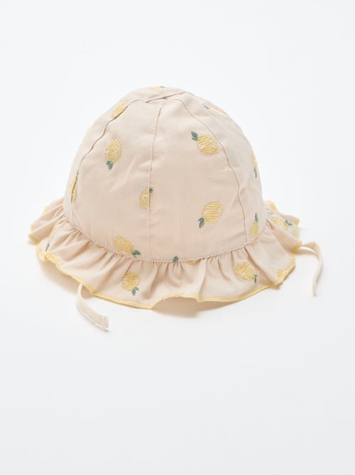 Bucket hat met ruches en geborduurde citroenen - Kiabi