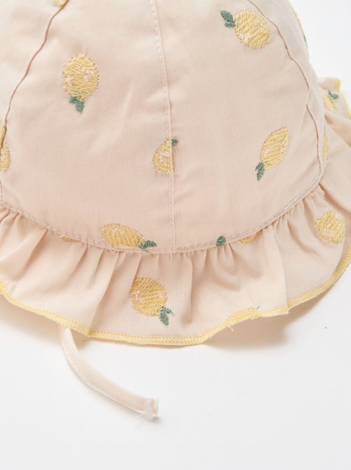 Bucket hat met ruches en geborduurde citroenen - Kiabi