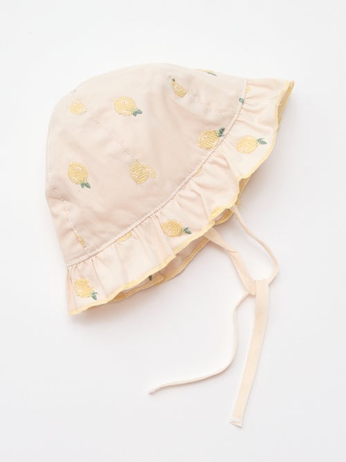 Bucket hat met ruches en geborduurde citroenen - Kiabi