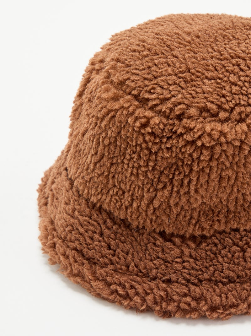 Bucket hat met schapenvachteffect Bruin - Kiabi