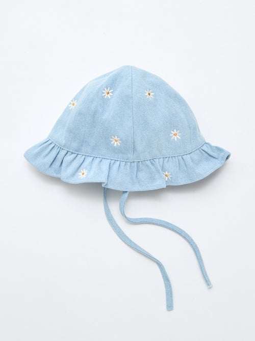 Bucket hat van geborduurd jeans met bloemen - Kiabi