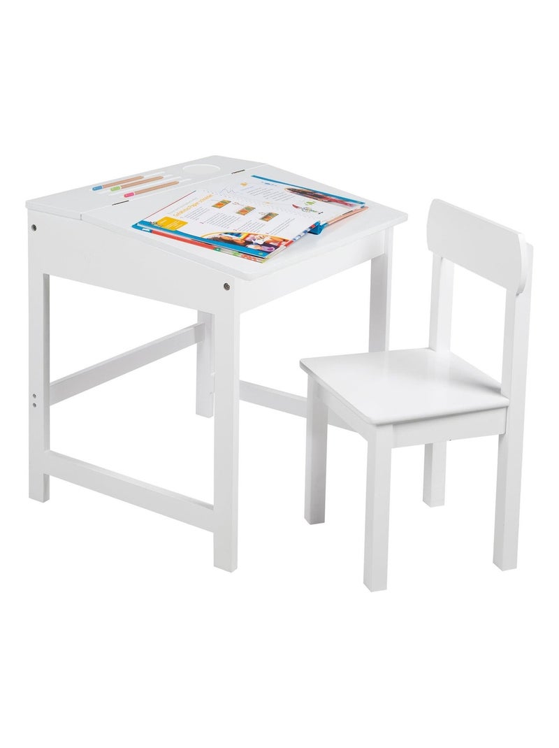 Bureau d'école avec rangement intégré et chaise enfant en bois 'Roba' Blanc - Kiabi