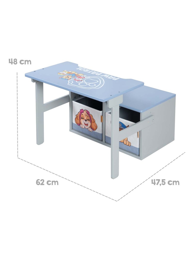 Bureau en bank 2-in-1 van hout + 2 opbergbakken 'Roba Paw Patrol' Blauwgrijs - Kiabi
