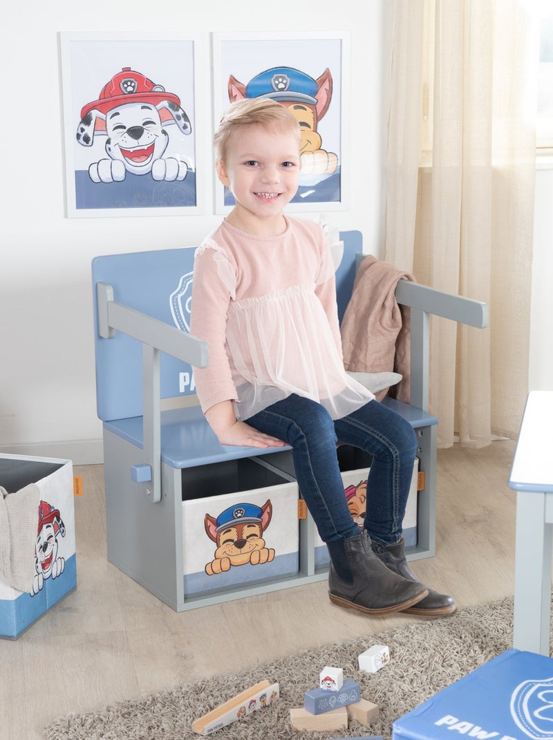 Bureau en bank 2-in-1 van hout + 2 opbergbakken 'Roba Paw Patrol' Blauwgrijs - Kiabi