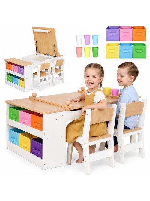 Bureau enfant bois 2 chaises plateau relevable 110x60cm rouleau papier mamabrum - Kiabi