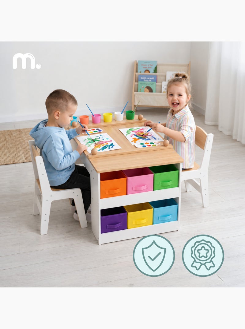 Bureau enfant bois 2 chaises plateau relevable 110x60cm rouleau papier mamabrum Beige - Kiabi