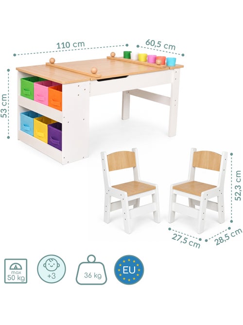 Bureau enfant bois 2 chaises plateau relevable 110x60cm rouleau papier mamabrum - Kiabi