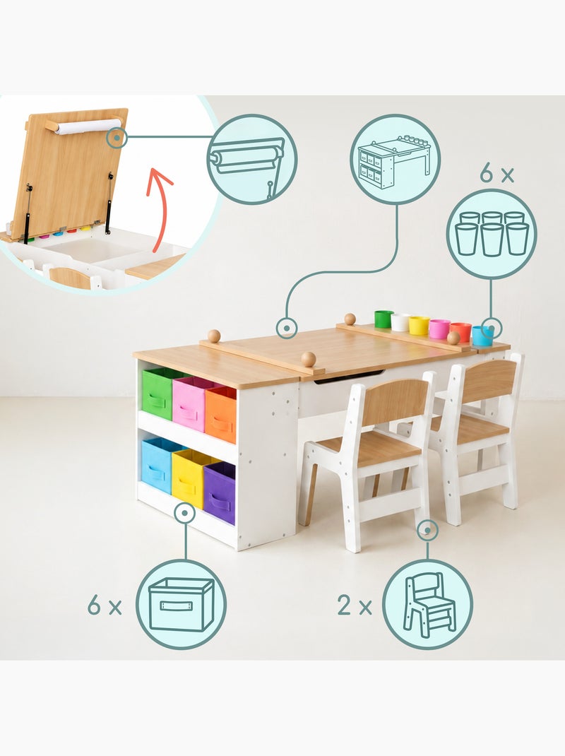Bureau enfant bois 2 chaises plateau relevable 110x60cm rouleau papier mamabrum Beige - Kiabi