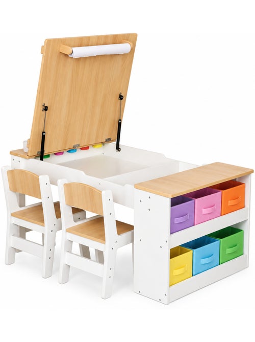 Bureau enfant bois 2 chaises plateau relevable 110x60cm rouleau papier mamabrum - Kiabi