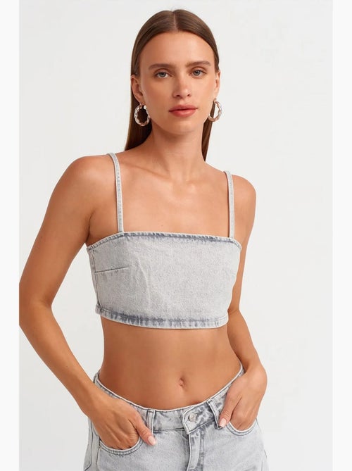Bustier court en denim dilvin - Kiabi