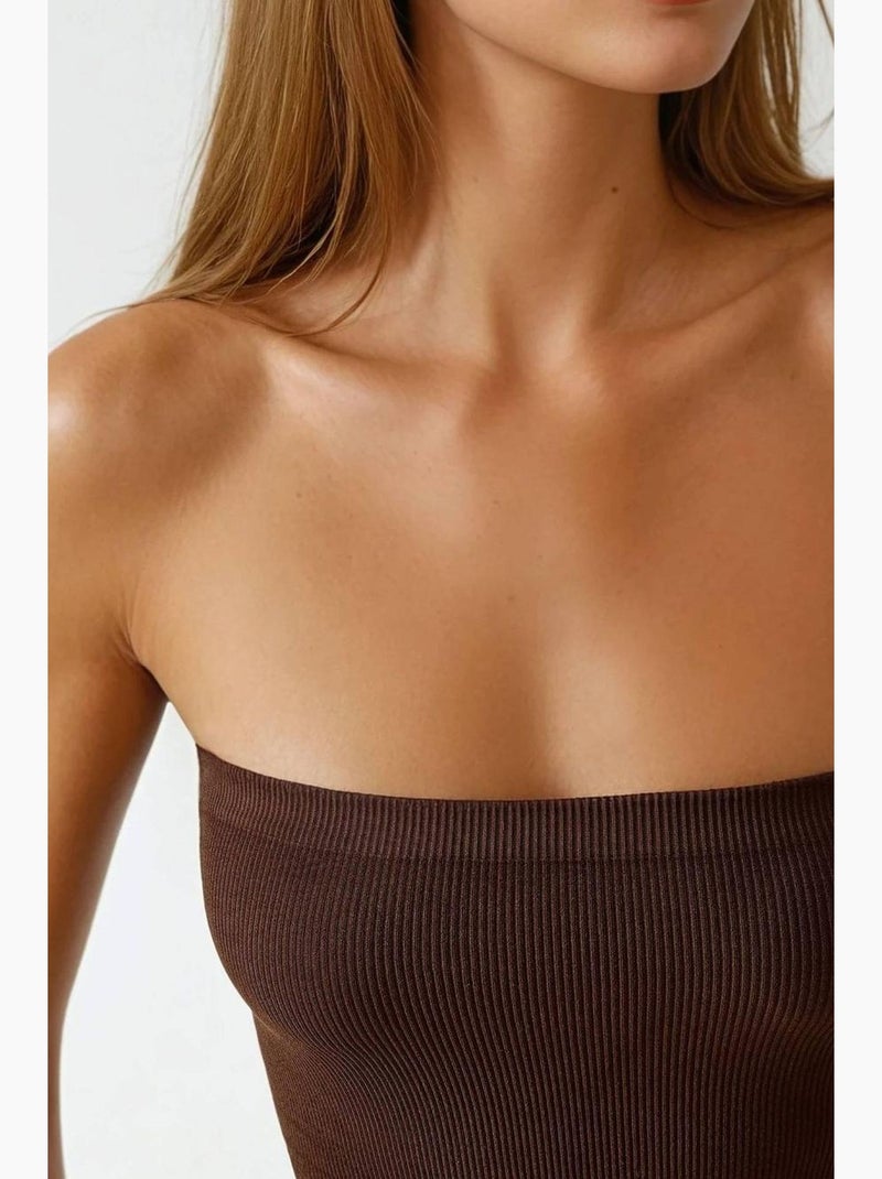 Bustier kort rib aansluitend hiccup Chocoladebruin - Kiabi