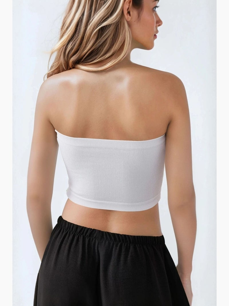 Bustier kort rib aansluitend hiccup Wit - Kiabi