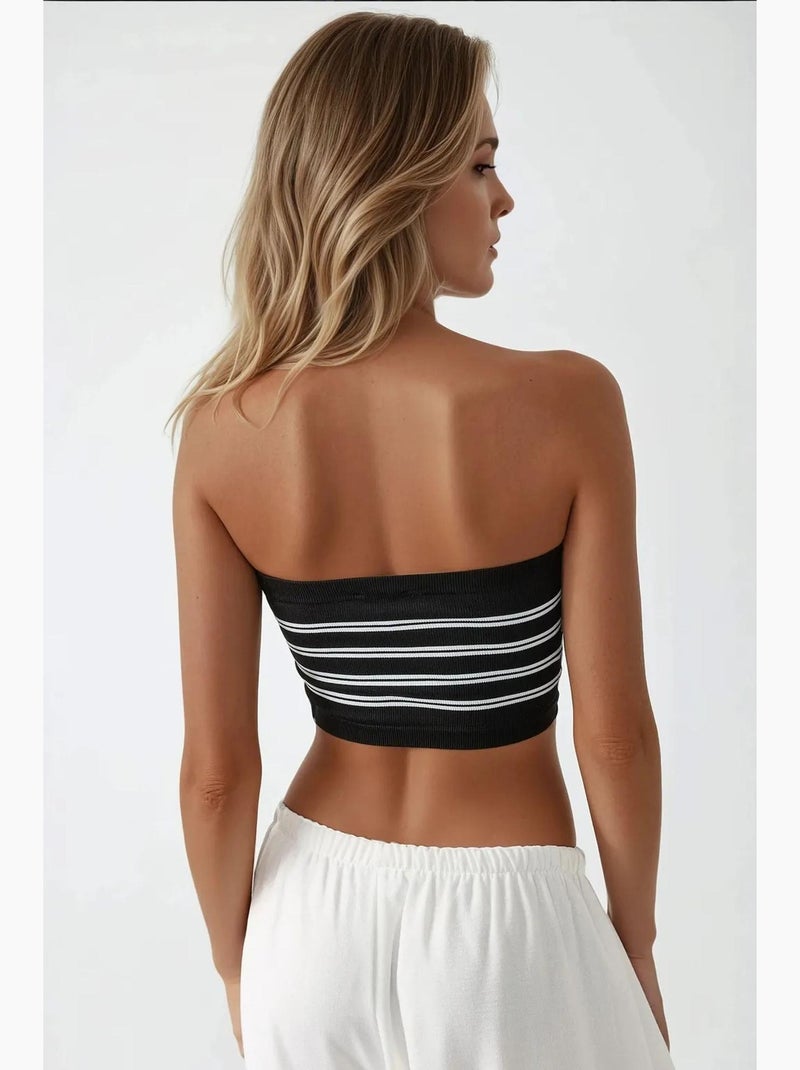 Bustier kort rib gestreept hiccup Zwart - Kiabi