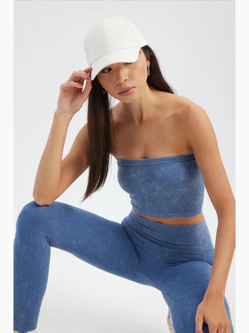 Bustier kort rib gewassen hiccup Blauw - Kiabi