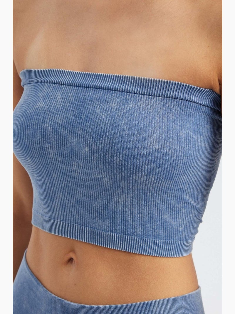 Bustier kort rib gewassen hiccup Blauw - Kiabi