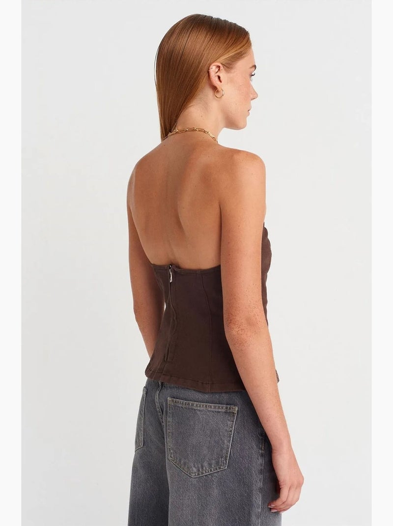 Bustier peplum aansluitend dilvin Chocoladebruin - Kiabi